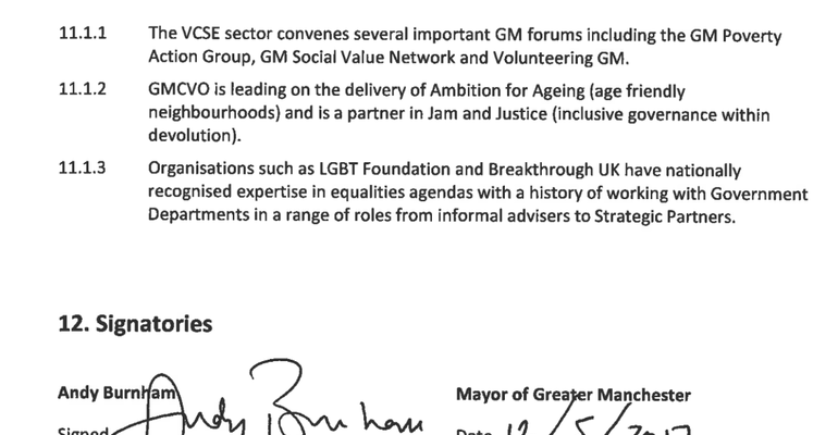 Detail from the Memorandum of Understanding between GM Health & Social Care Partnership and the Greater Manchester VCSE sector